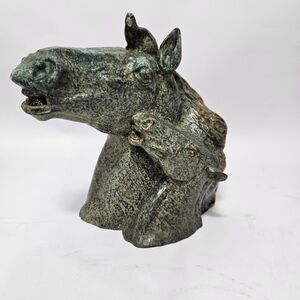 Vintage Patina Copper Horse & Colt Bookend Sculpture